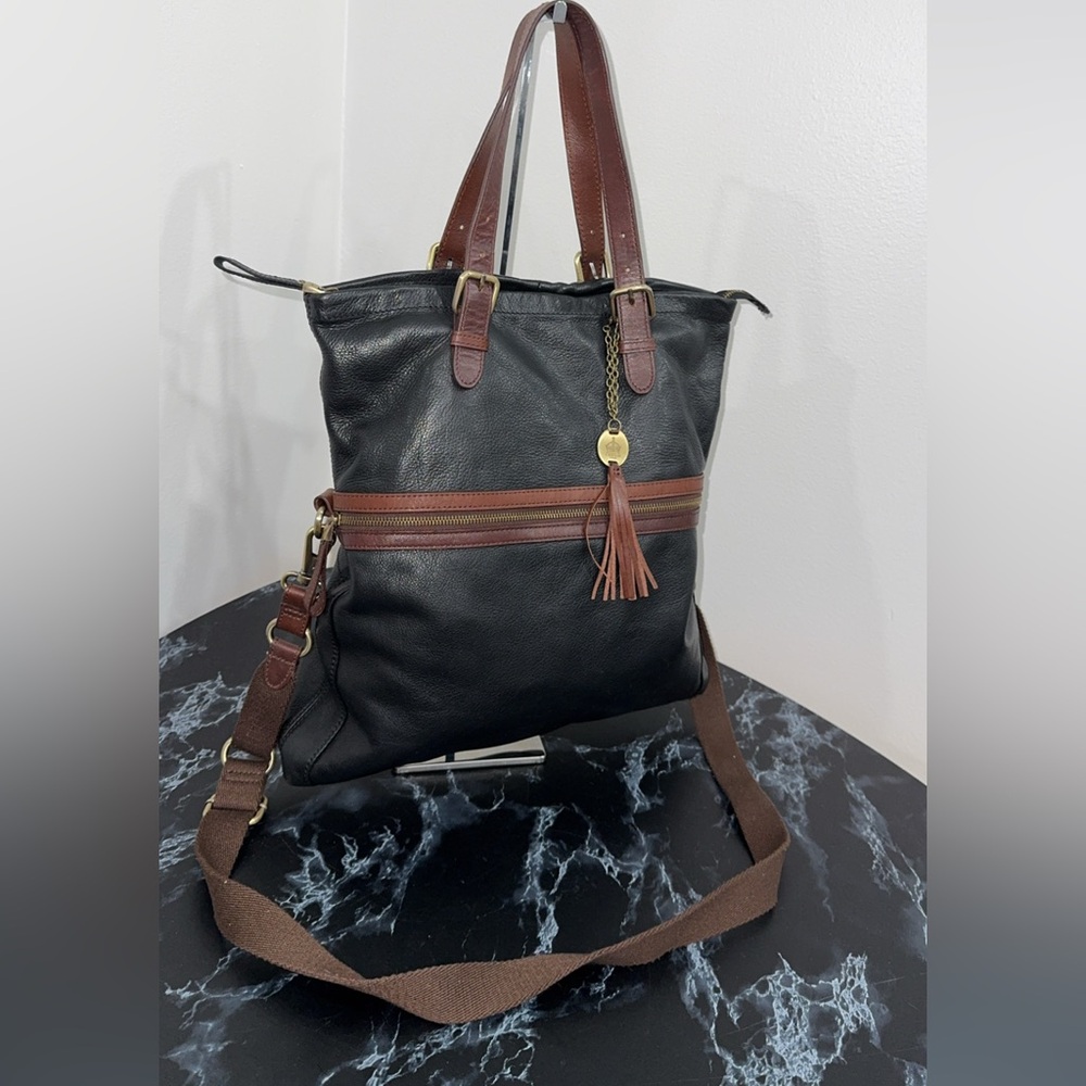 CROWN VINTAGE Large Bag Black and Brown Leather Tote AUTHENTIC - Picture 2 of 13